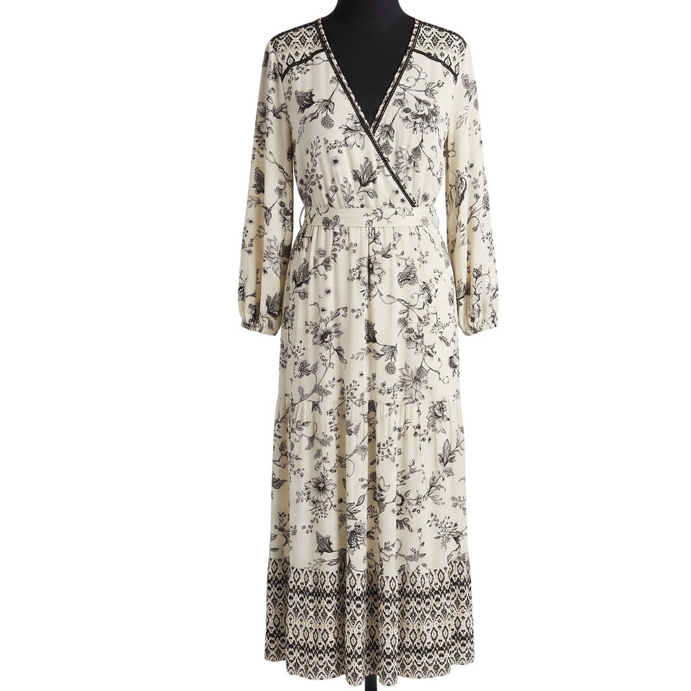 KNOX ROSE Boho Maxi Dress Women XXL Floral Embroidered Tiered - Picture 2 of 6